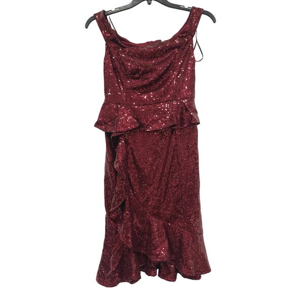 Nikibiki Sequin Tank Cocktail Party Ruffle Dress Women’s Small Ruby Wine - Picture 1 of 10